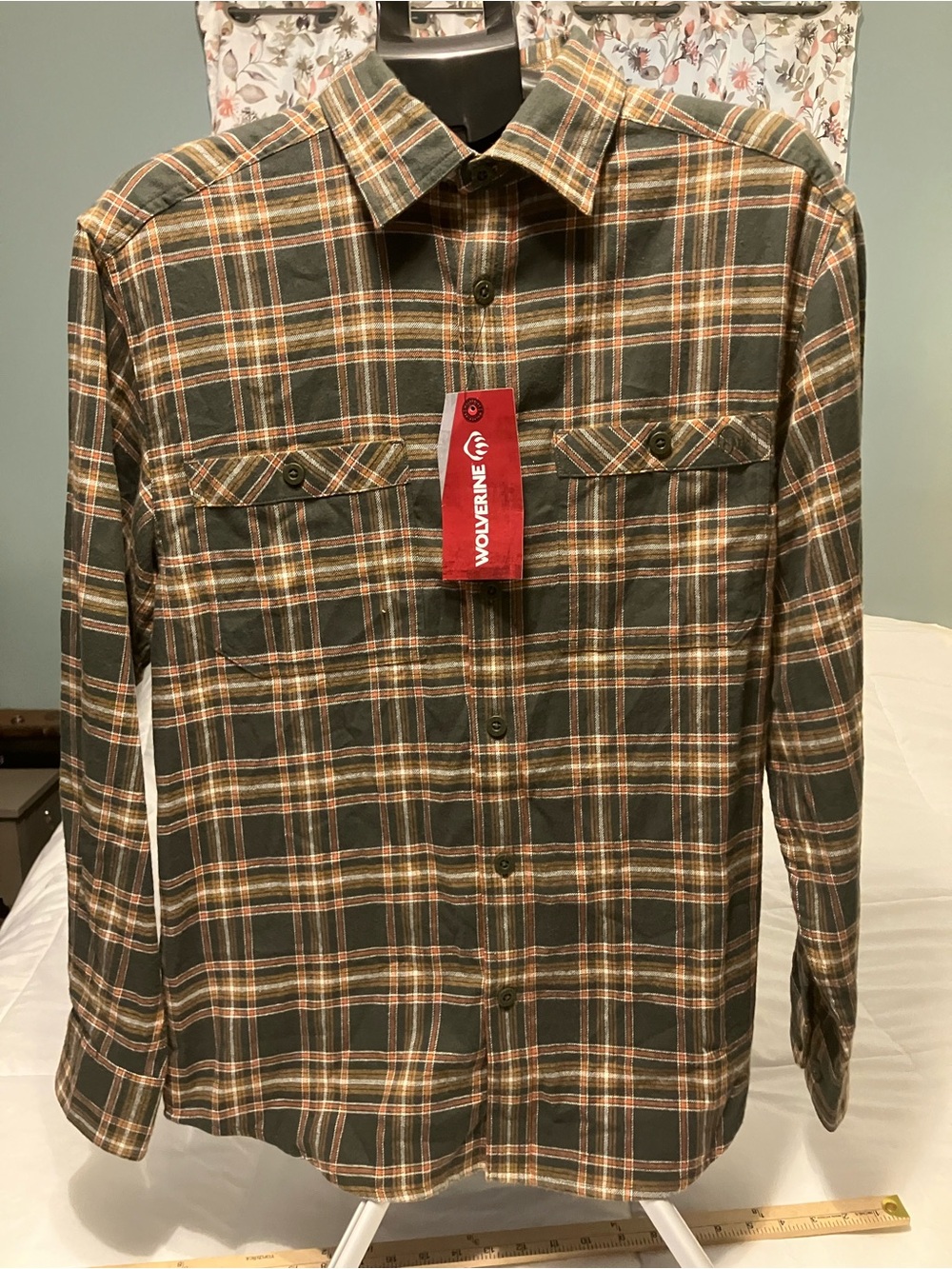 Wolverine Men’s Medium Plaid Flannel Shirt Olive Rust Long Sleeve NWT